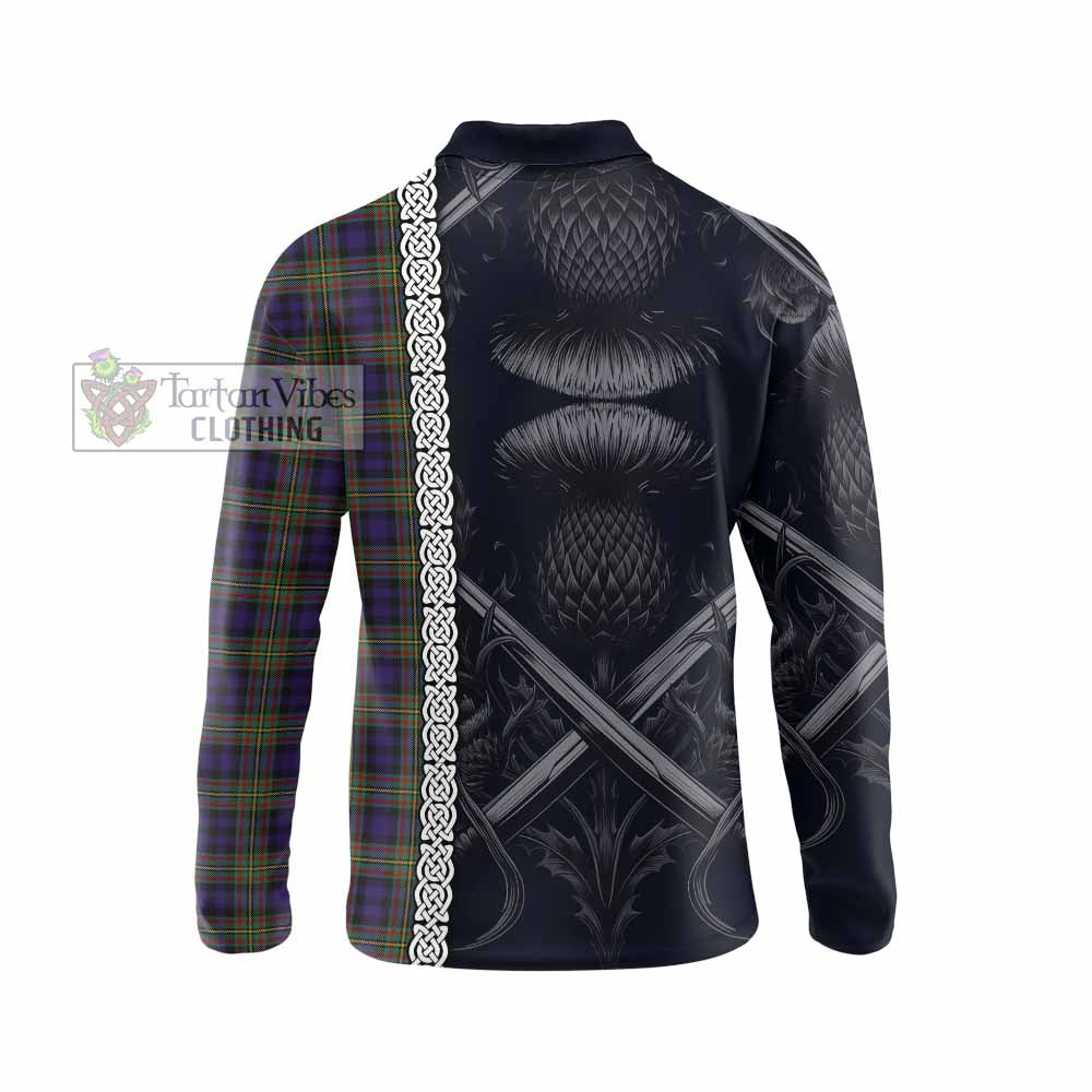 Tartan Vibes Clothing MacLellan (McLellan) Tartan Long Sleeve Polo Shirt with Family Crest Cross Sword Thistle Celtic Vibes