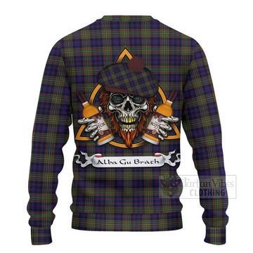 MacLellan (McLellan) Tartan Ugly Sweater with Family Crest and Bearded Skull Holding Bottles of Whiskey