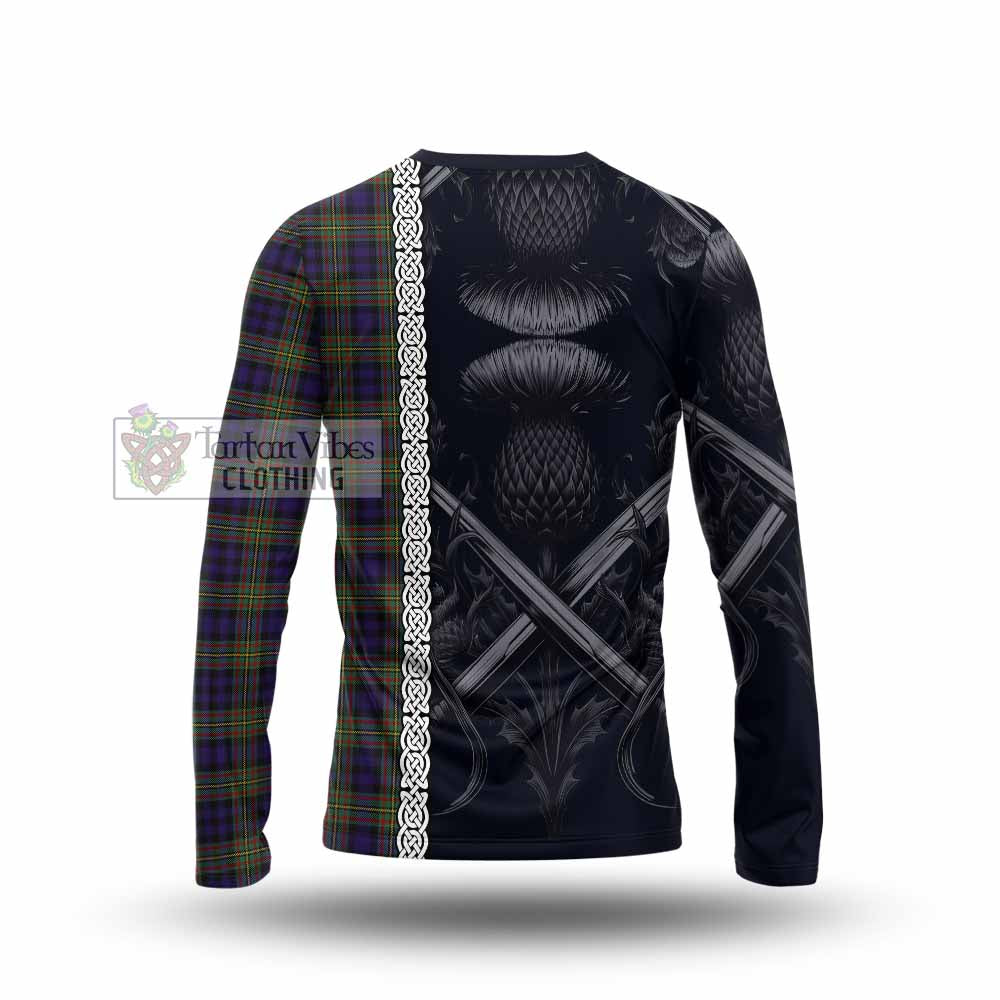 Tartan Vibes Clothing MacLellan (McLellan) Tartan Long Sleeve T-Shirt with Family Crest Cross Sword Thistle Celtic Vibes