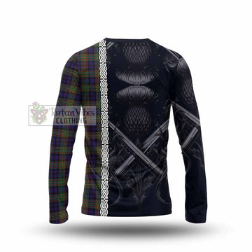 Tartan Vibes Clothing MacLellan (McLellan) Tartan Long Sleeve T-Shirt with Family Crest Cross Sword Thistle Celtic Vibes