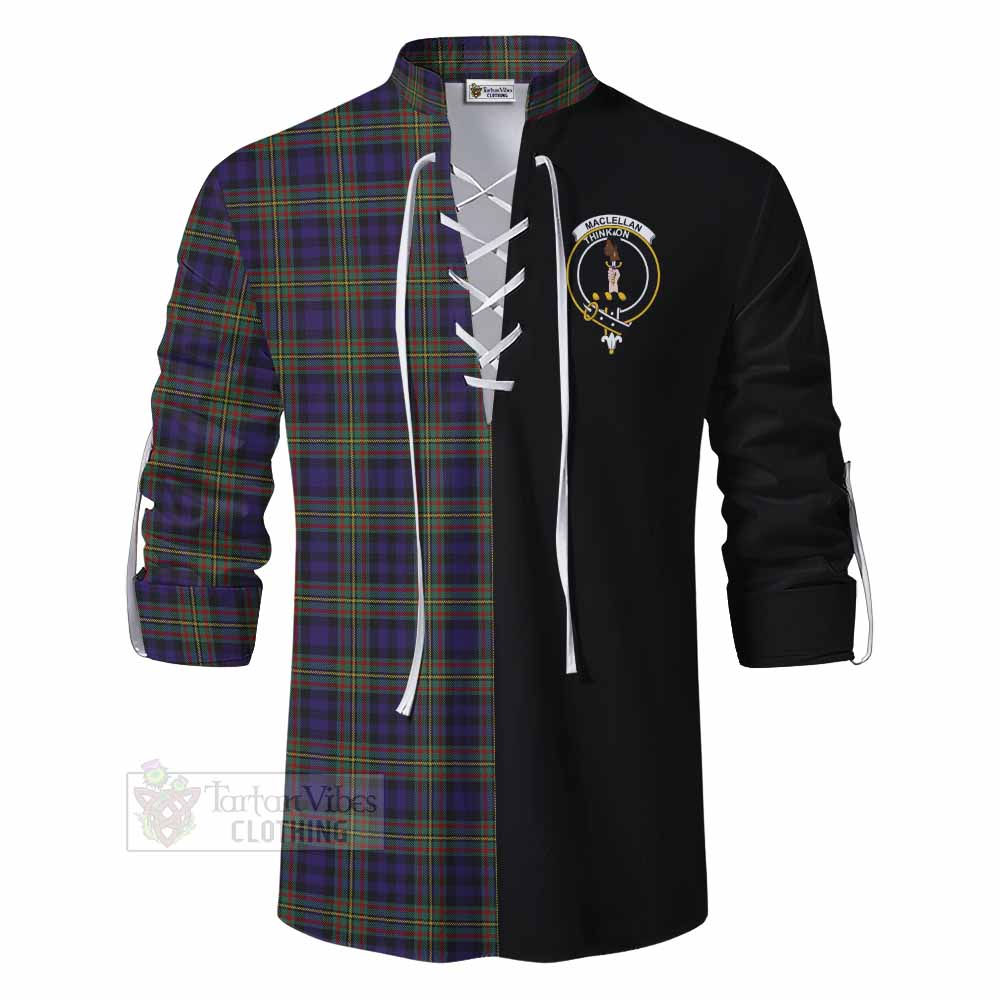 Tartan Vibes Clothing MacLellan (McLellan) Tartan Ghillie Kilt Shirt with Family Crest and Half Of Me Style