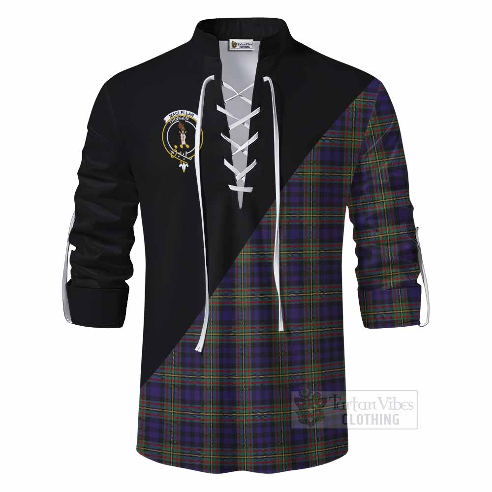 Tartan Vibes Clothing MacLellan (McLellan) Tartan Ghillie Kilt Shirt with Family Crest and Military Logo Style
