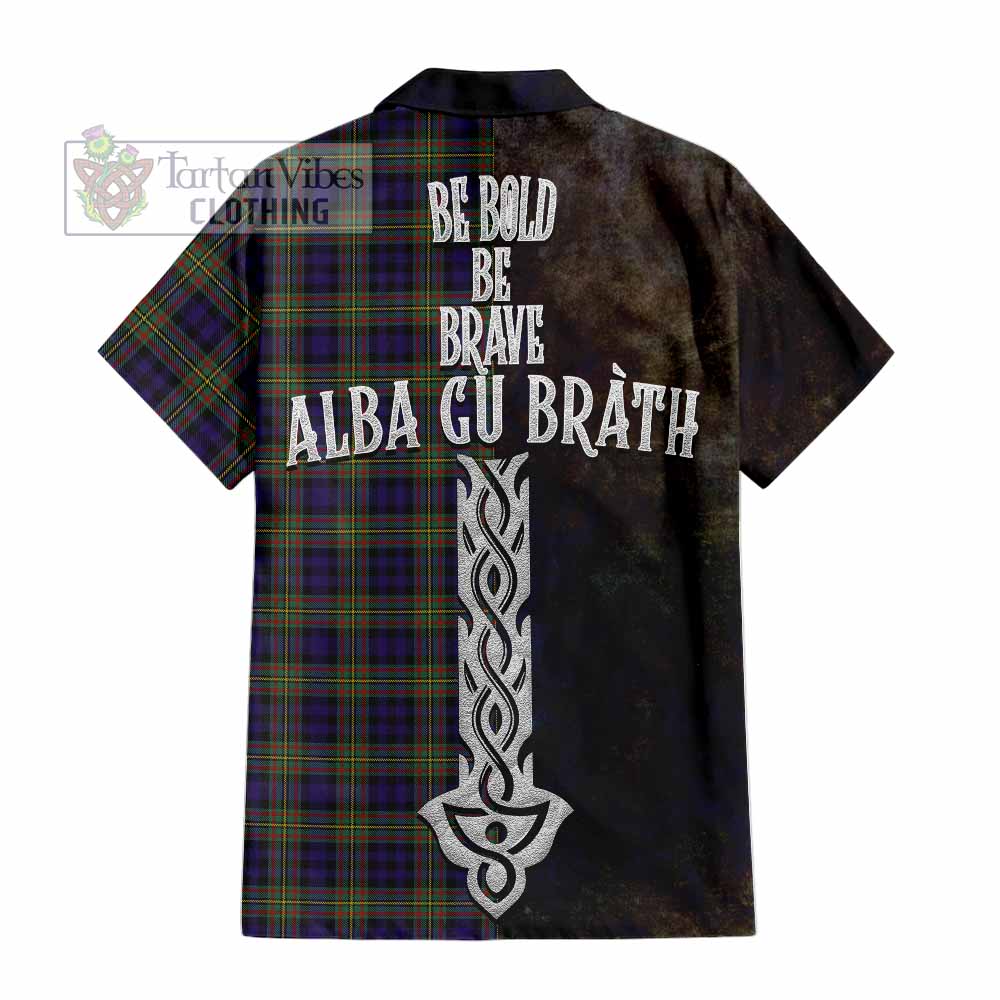 Tartan Vibes Clothing MacLellan (McLellan) Tartan Family Crest Short Sleeve Button Shirt Alba Gu Brath Be Brave Lion Ancient Style