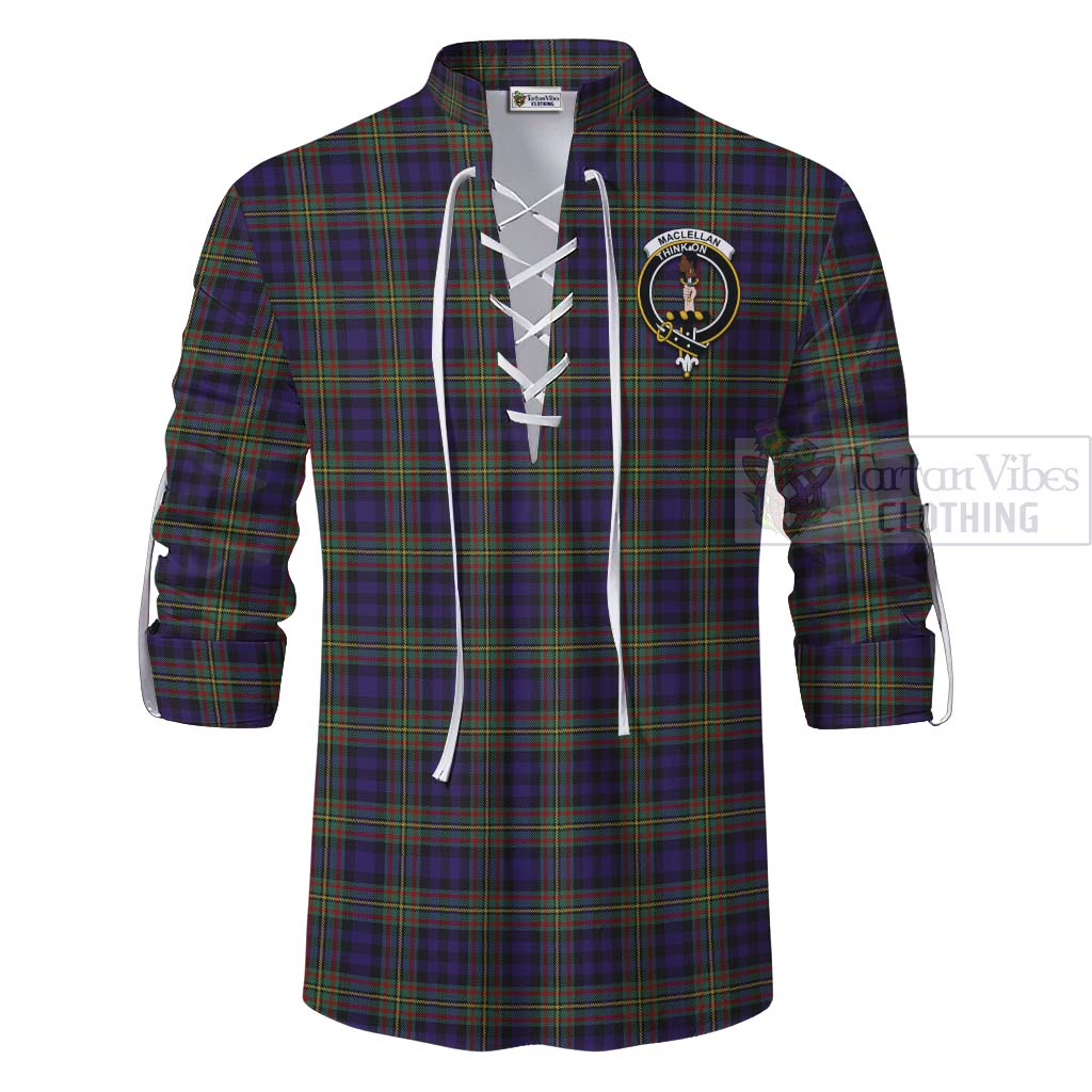 Tartan Vibes Clothing MacLellan (McLellan) Tartan Ghillie Kilt Shirt with Family Crest Celtic Skull Style