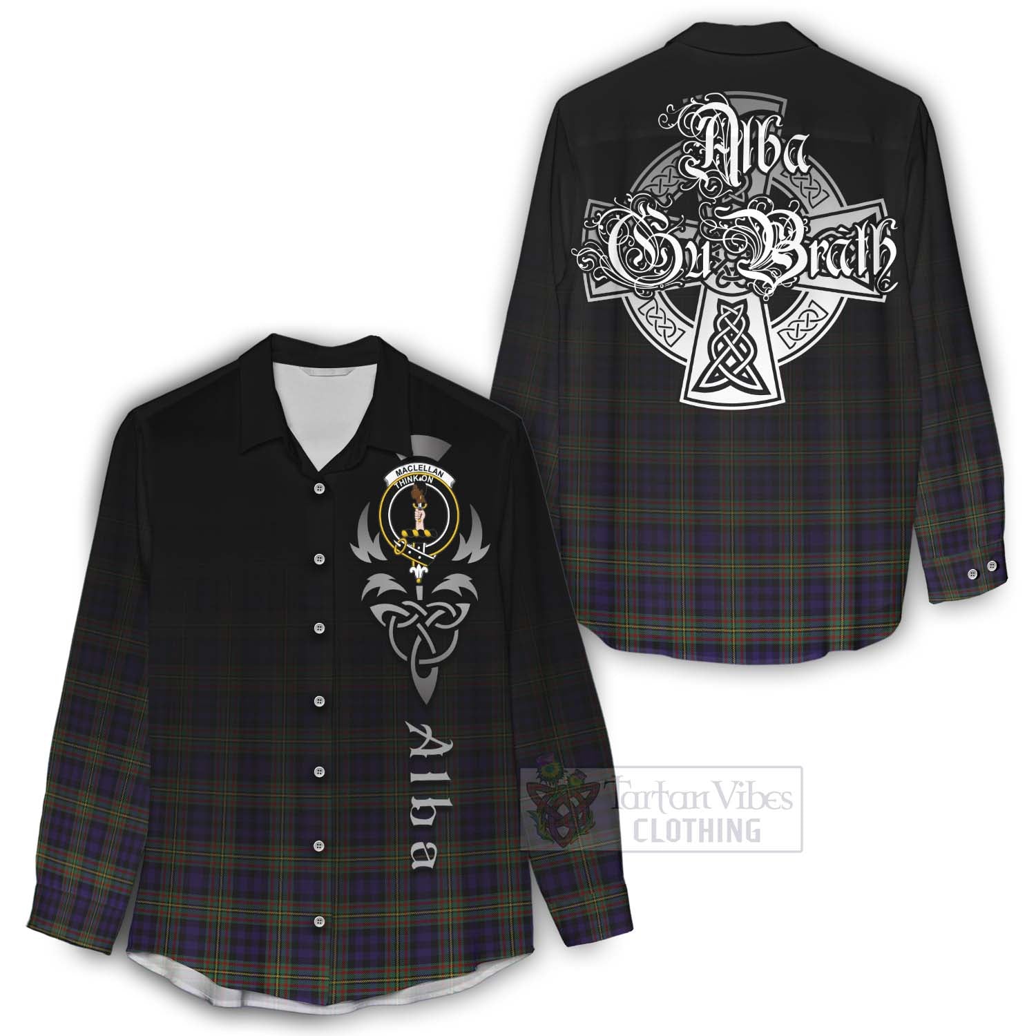 Tartan Vibes Clothing MacLellan (McLellan) Tartan Women's Casual Shirt Featuring Alba Gu Brath Family Crest Celtic Inspired