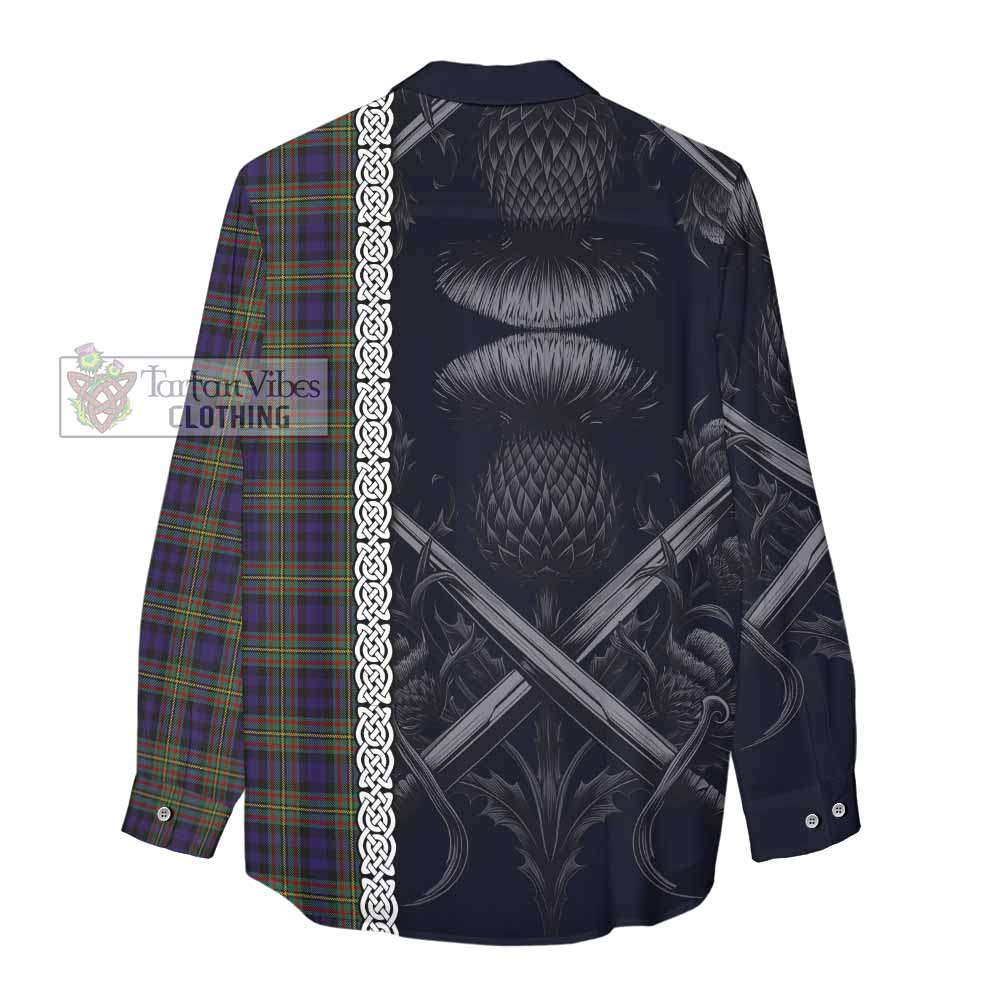 Tartan Vibes Clothing MacLellan (McLellan) Tartan Women's Casual Shirt with Family Crest Cross Sword Thistle Celtic Vibes