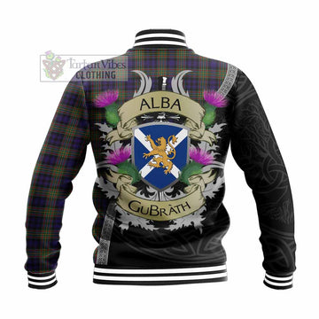 Tartan Vibes Clothing MacLellan (McLellan) Tartan Family Crest Baseball Jacket Lion Rampant Royal Thistle Shield Celtic Inspired
