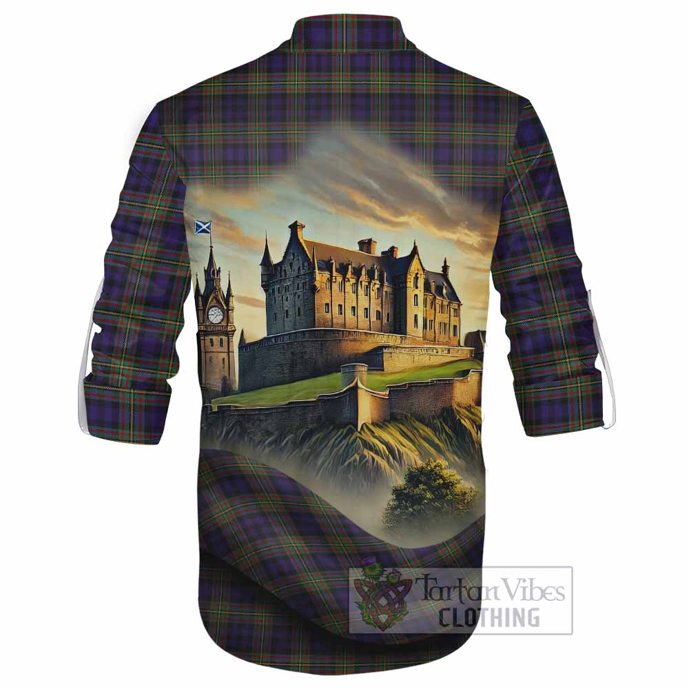 Tartan Vibes Clothing MacLellan (McLellan) Tartan Family Crest Ghillie Kilt Shirt with Scottish Ancient Castle Style