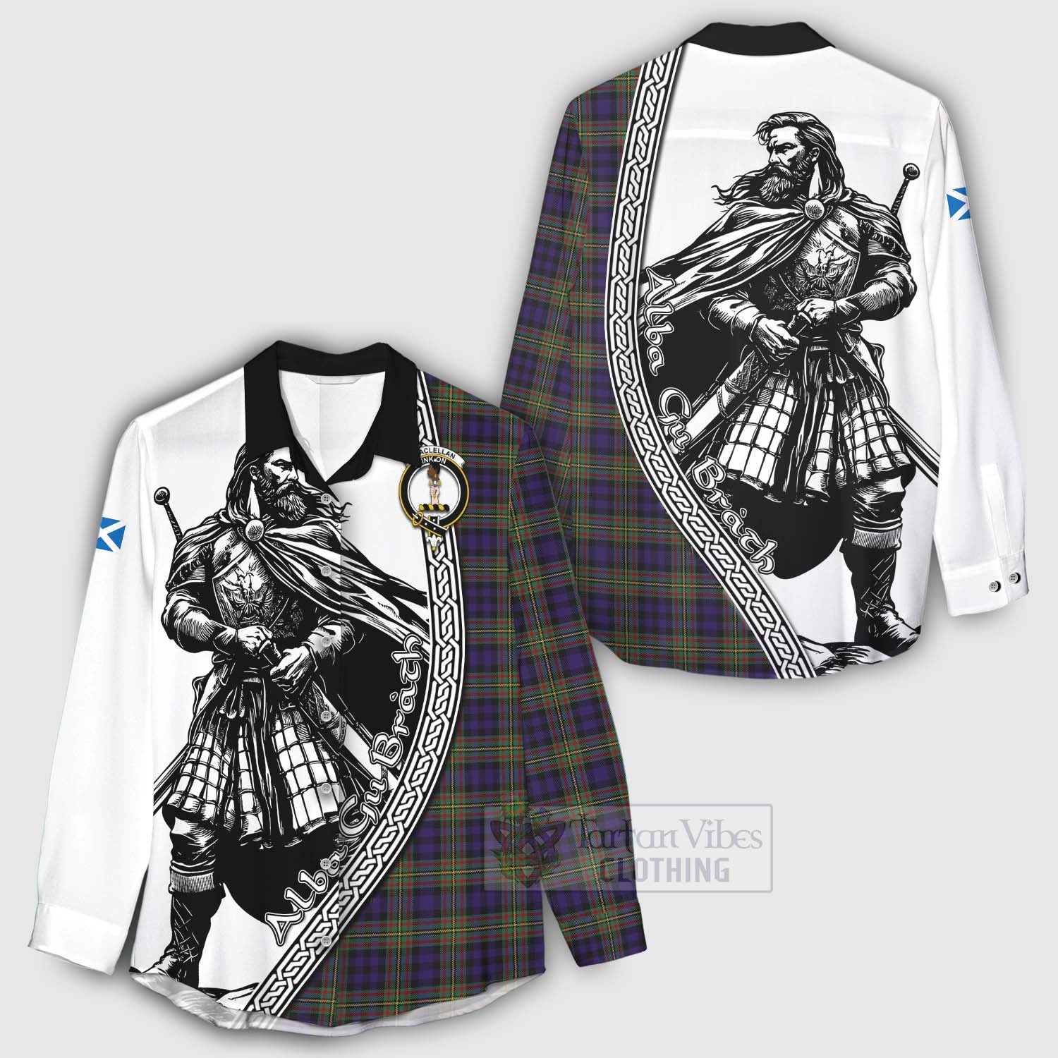 Tartan Vibes Clothing MacLellan (McLellan) Tartan Clan Crest Women's Casual Shirt with Highlander Warrior Celtic Style