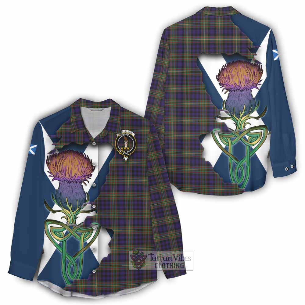Tartan Vibes Clothing MacLellan (McLellan) Tartan Family Crest Women's Casual Shirt Scottish Thistle Celtic Inspired