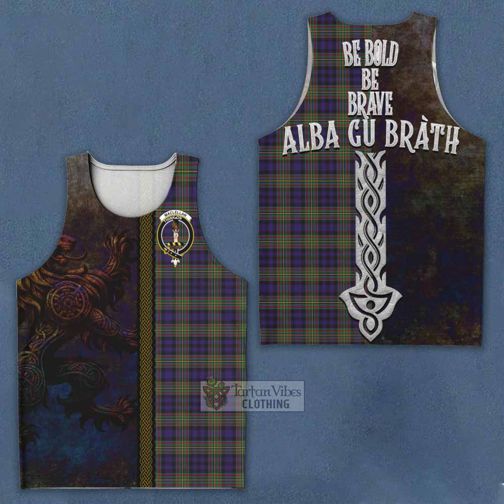 Tartan Vibes Clothing MacLellan (McLellan) Tartan Family Crest Men's Tank Top Alba Gu Brath Be Brave Lion Ancient Style