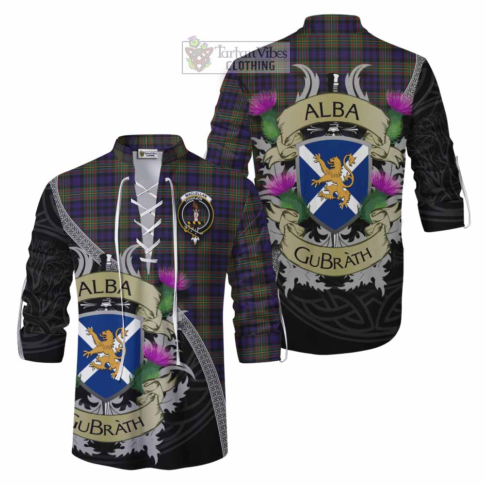 Tartan Vibes Clothing MacLellan (McLellan) Tartan Family Crest Ghillie Kilt Shirt Lion Rampant Royal Thistle Shield Celtic Inspired