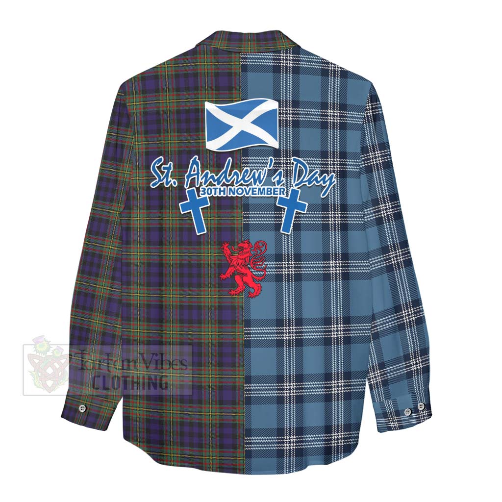 Tartan Vibes Clothing MacLellan (McLellan) Tartan Women's Casual Shirt Happy St. Andrew's Day Half Tartan Style