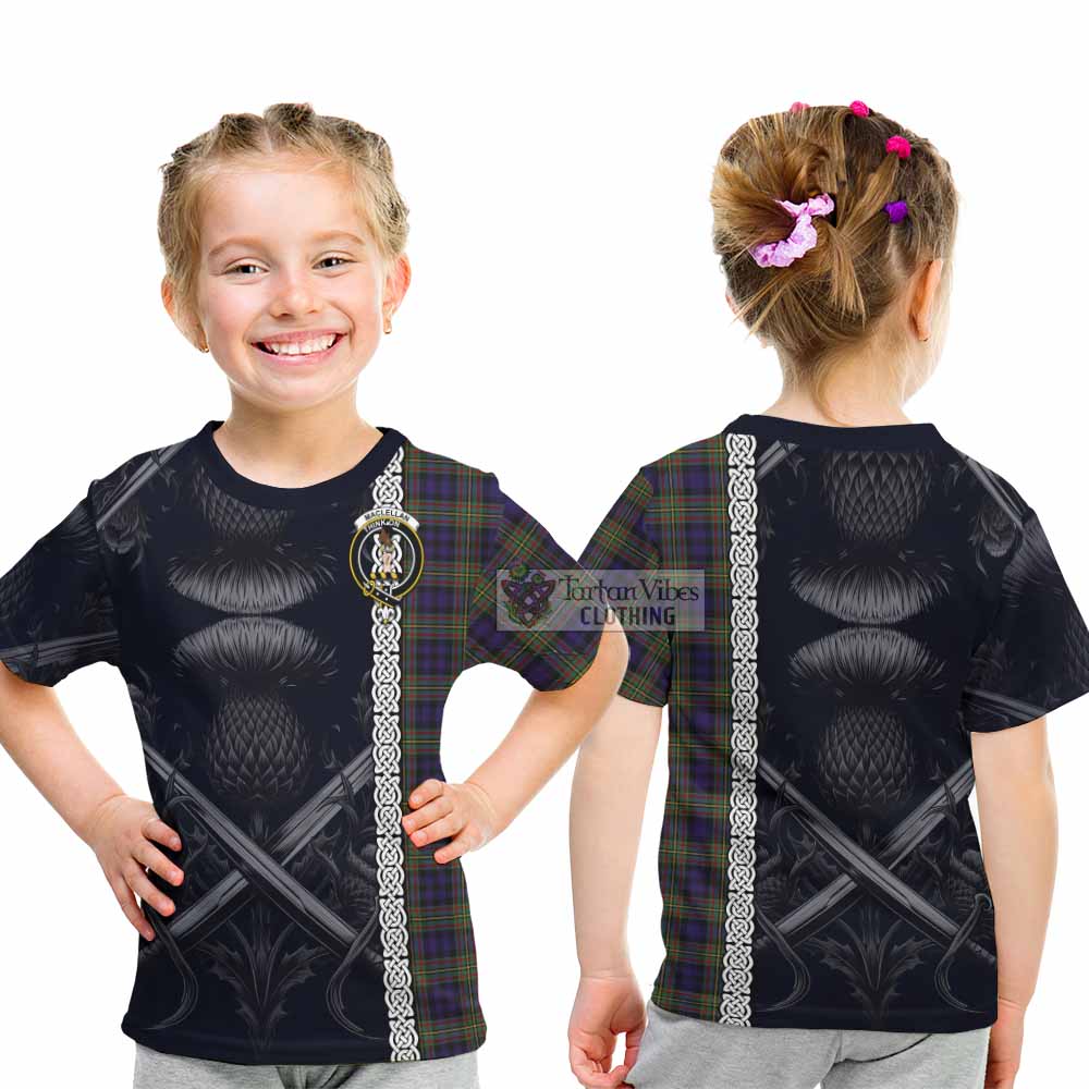 Tartan Vibes Clothing MacLellan (McLellan) Tartan Kid T-Shirt with Family Crest Cross Sword Thistle Celtic Vibes