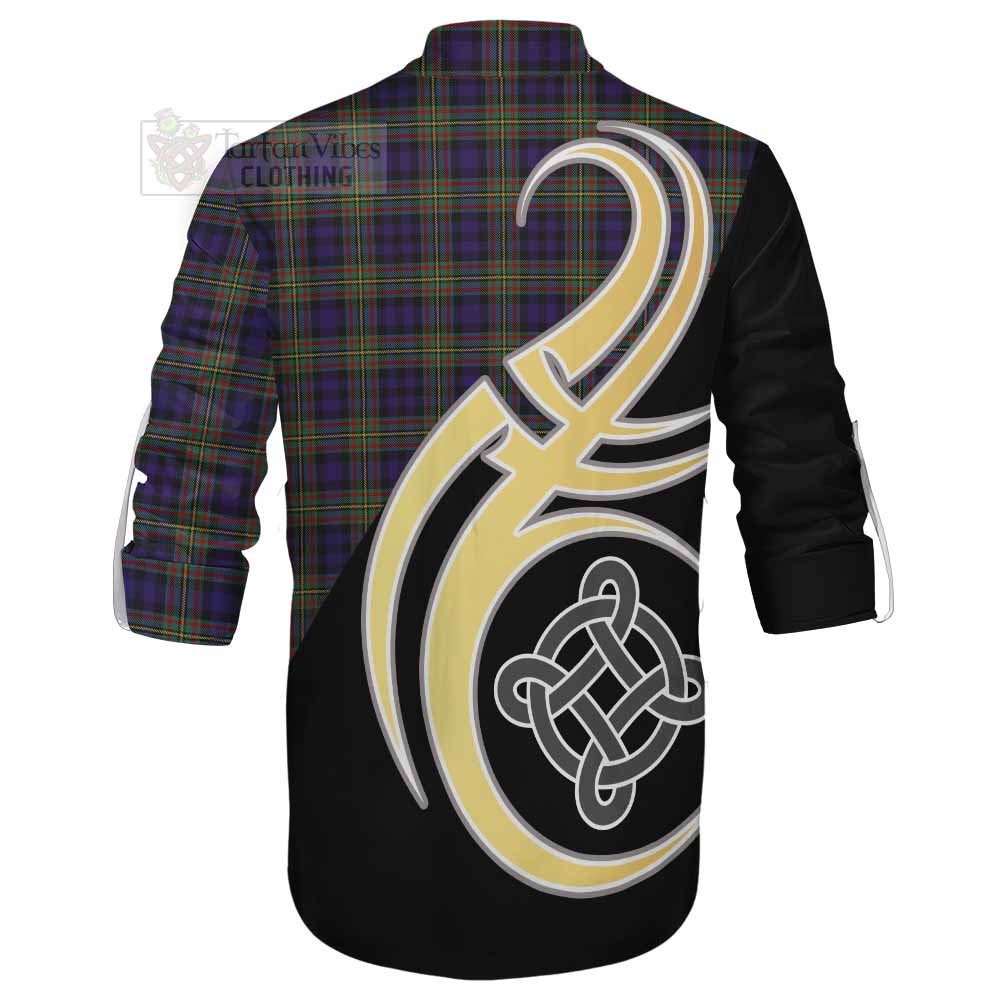 Tartan Vibes Clothing MacLellan (McLellan) Tartan Ghillie Kilt Shirt with Family Crest and Celtic Symbol Style