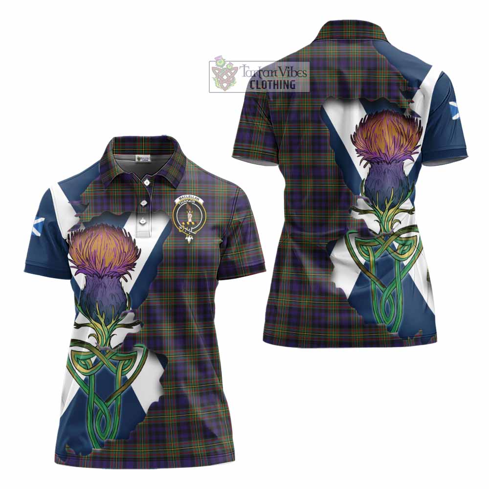 Tartan Vibes Clothing MacLellan (McLellan) Tartan Family Crest Women's Polo Shirt Scottish Thistle Celtic Inspired