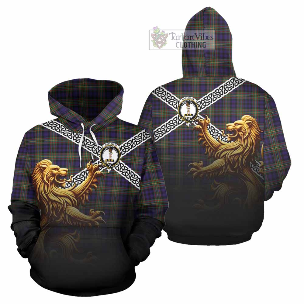 Tartan Vibes Clothing MacLellan (McLellan) Crest Tartan Hoodie with Golden Lion Emblem Celtic Style