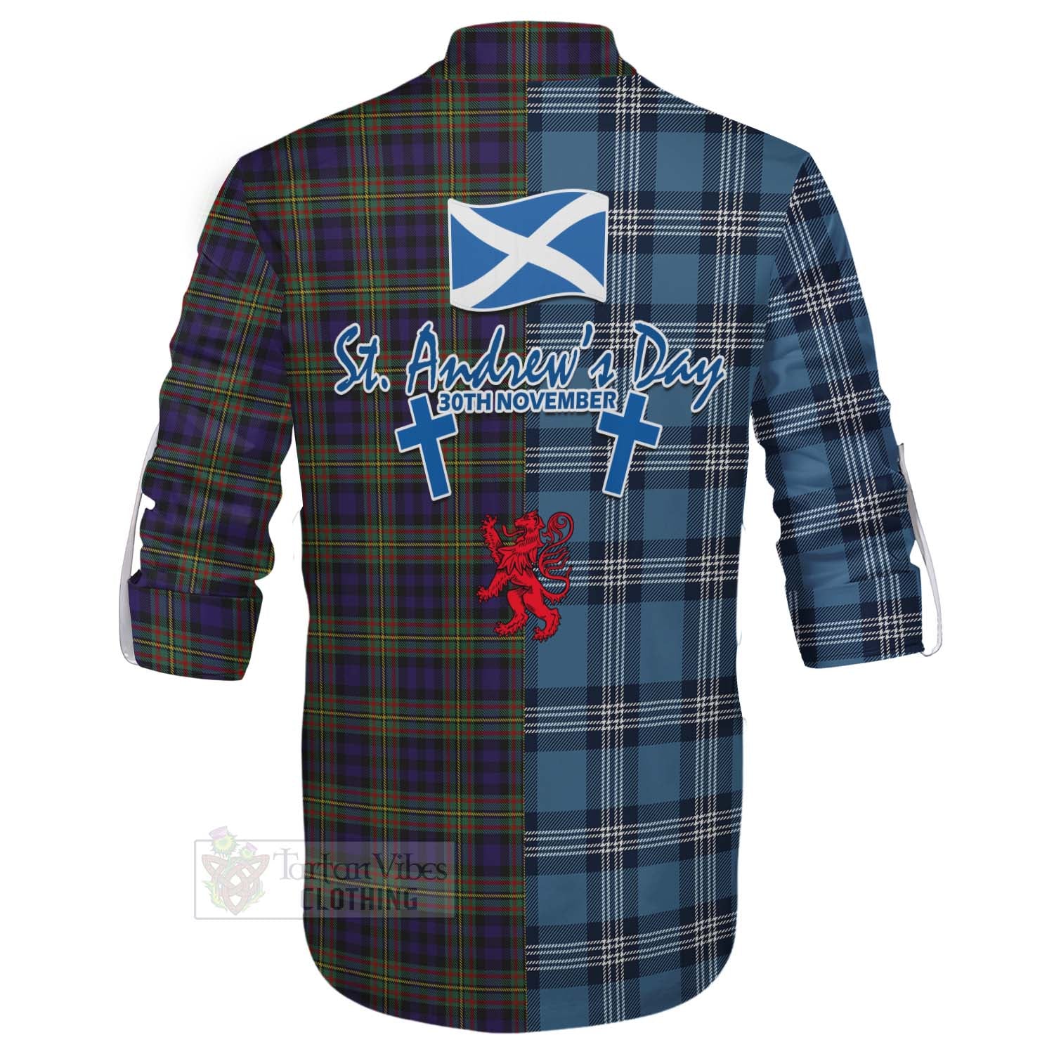 Tartan Vibes Clothing MacLellan (McLellan) Tartan Ghillie Kilt Shirt Happy St. Andrew's Day Half Tartan Style