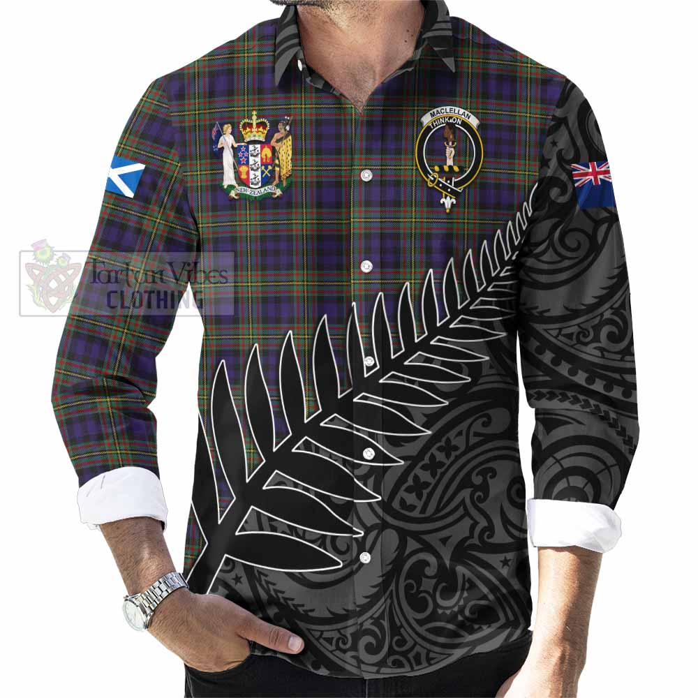 Tartan Vibes Clothing MacLellan (McLellan) Crest Tartan Long Sleeve Button Shirt with New Zealand Silver Fern Half Style
