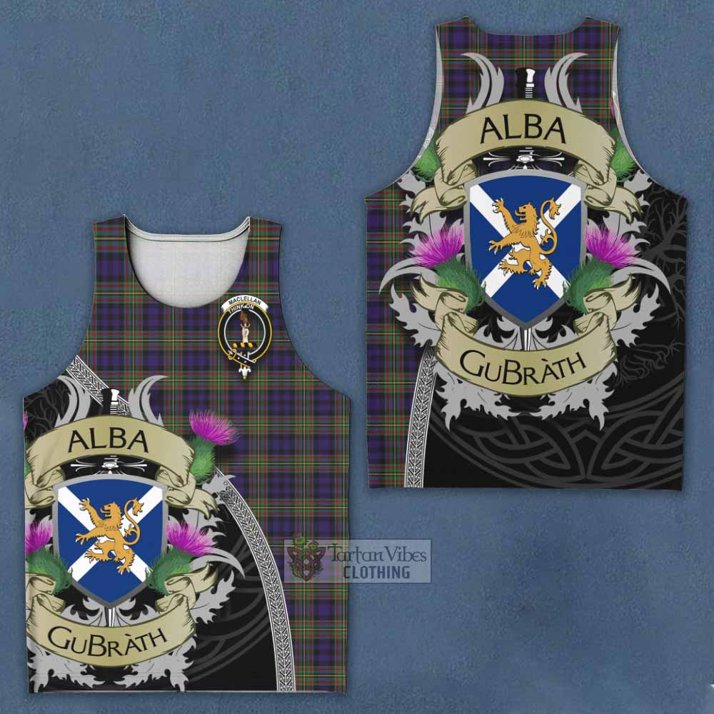 Tartan Vibes Clothing MacLellan (McLellan) Tartan Family Crest Men's Tank Top Lion Rampant Royal Thistle Shield Celtic Inspired