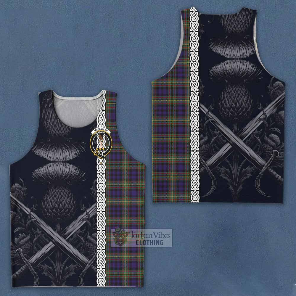 Tartan Vibes Clothing MacLellan (McLellan) Tartan Men's Tank Top with Family Crest Cross Sword Thistle Celtic Vibes