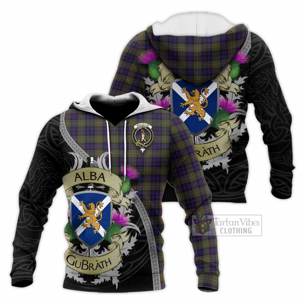 Tartan Vibes Clothing MacLellan (McLellan) Tartan Family Crest Knitted Hoodie Lion Rampant Royal Thistle Shield Celtic Inspired