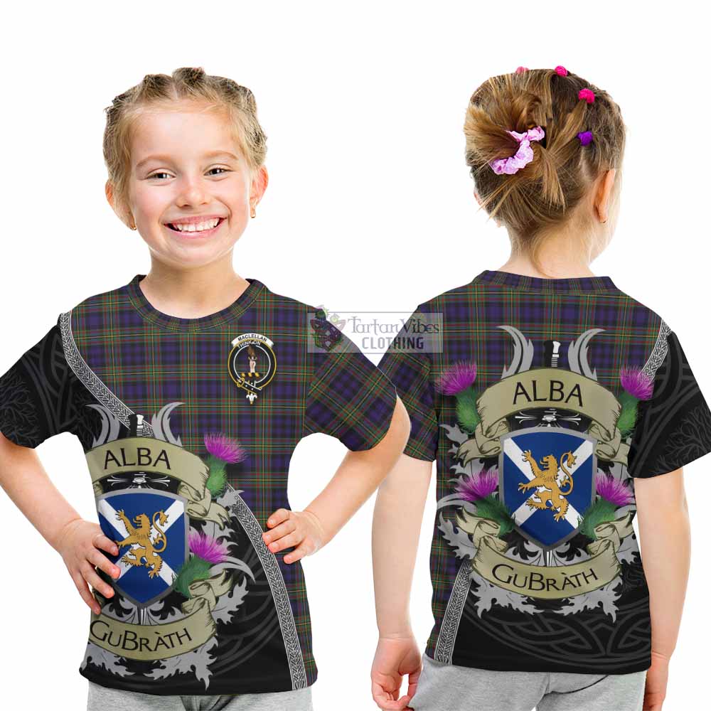 Tartan Vibes Clothing MacLellan (McLellan) Tartan Family Crest Kid T-Shirt Lion Rampant Royal Thistle Shield Celtic Inspired