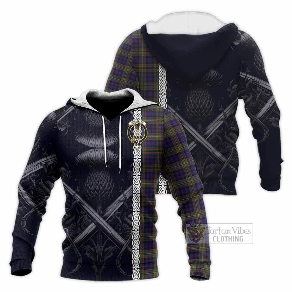 Tartan Vibes Clothing MacLellan (McLellan) Tartan Knitted Hoodie with Family Crest Cross Sword Thistle Celtic Vibes