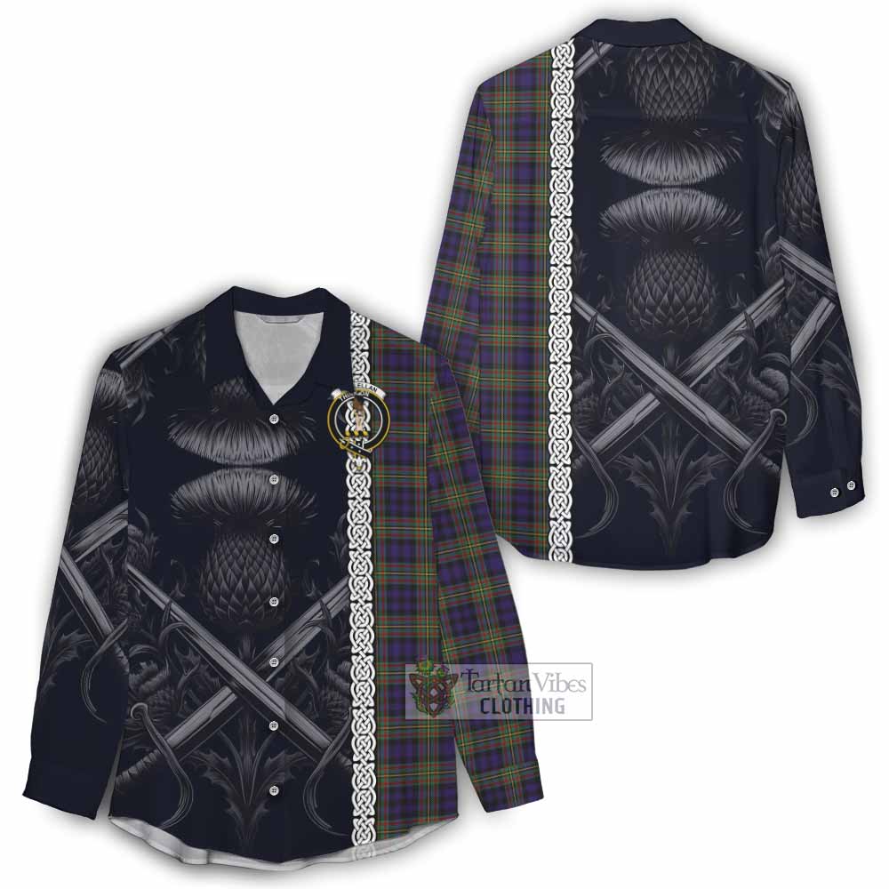Tartan Vibes Clothing MacLellan (McLellan) Tartan Women's Casual Shirt with Family Crest Cross Sword Thistle Celtic Vibes