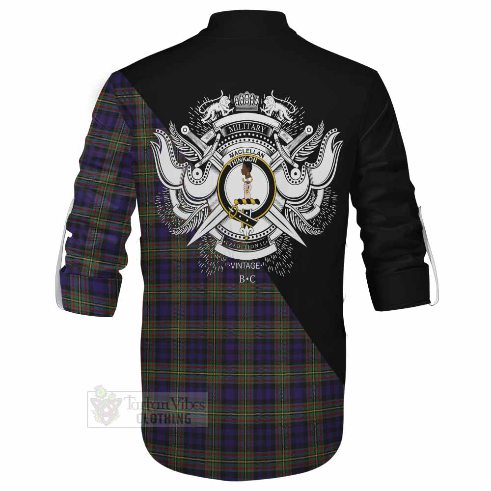 Tartan Vibes Clothing MacLellan (McLellan) Tartan Ghillie Kilt Shirt with Family Crest and Military Logo Style