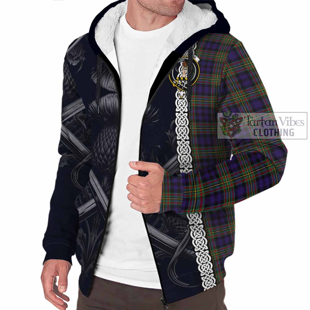 Tartan Vibes Clothing MacLellan (McLellan) Tartan Sherpa Hoodie with Family Crest Cross Sword Thistle Celtic Vibes
