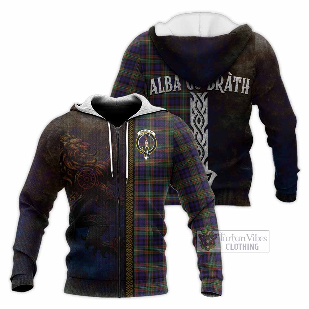 Tartan Vibes Clothing MacLellan (McLellan) Tartan Family Crest Knitted Hoodie Alba Gu Brath Be Brave Lion Ancient Style