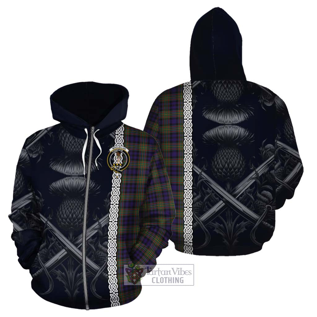 Tartan Vibes Clothing MacLellan (McLellan) Tartan Cotton Hoodie with Family Crest Cross Sword Thistle Celtic Vibes