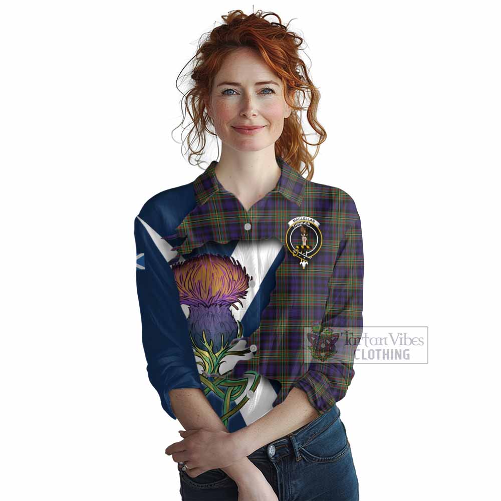 Tartan Vibes Clothing MacLellan (McLellan) Tartan Family Crest Women's Casual Shirt Scottish Thistle Celtic Inspired
