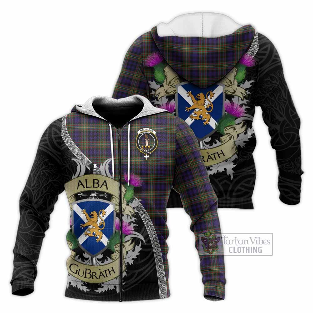 Tartan Vibes Clothing MacLellan (McLellan) Tartan Family Crest Knitted Hoodie Lion Rampant Royal Thistle Shield Celtic Inspired