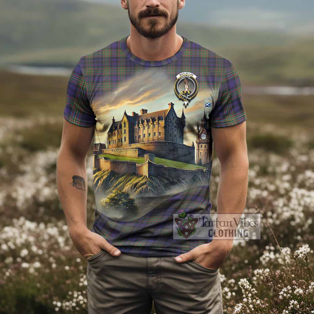 Tartan Vibes Clothing MacLellan (McLellan) Tartan Family Crest T-Shirt with Scottish Ancient Castle Stype