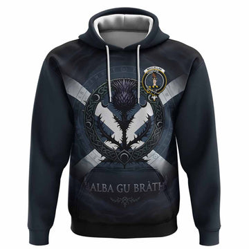 MacLellan (McLellan) Clan Crest Hoodie with Celtic Knot Thistle and Saltire