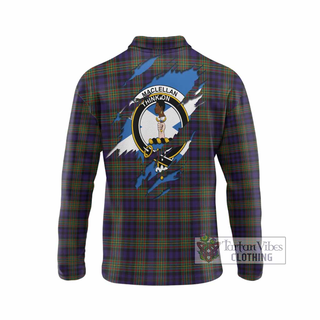 MacLellan (McLellan) Clan Crest In Me Tartan Long Sleeve Polo Shirt Scotland Flag Style
