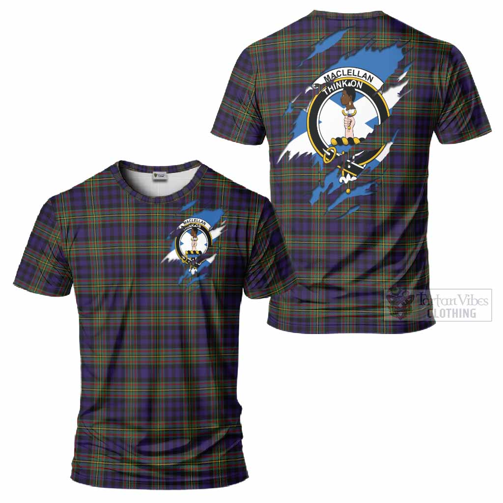 MacLellan (McLellan) Clan Crest In Me Tartan T-Shirt Scotland Flag Style