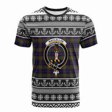 MacLellan (McLellan) Clan Tartan Christmas Cotton T-shirt with Family Crest