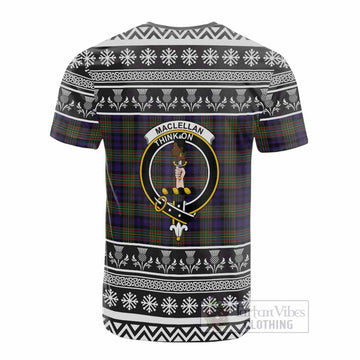MacLellan (McLellan) Clan Tartan Christmas Cotton T-shirt with Family Crest