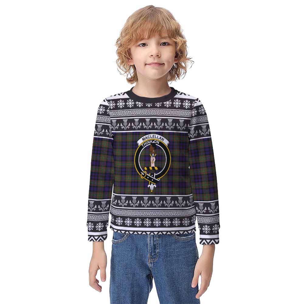 MacLellan (McLellan) Clan Tartan Christmas Kid Ugly Sweatshirt with Family Crest - Tartan Vibes Clothing
