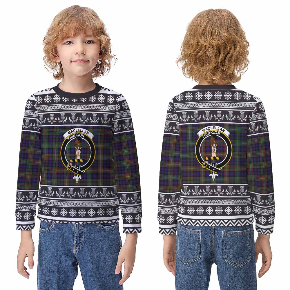 MacLellan (McLellan) Clan Tartan Christmas Kid Ugly Sweatshirt with Family Crest - Tartan Vibes Clothing