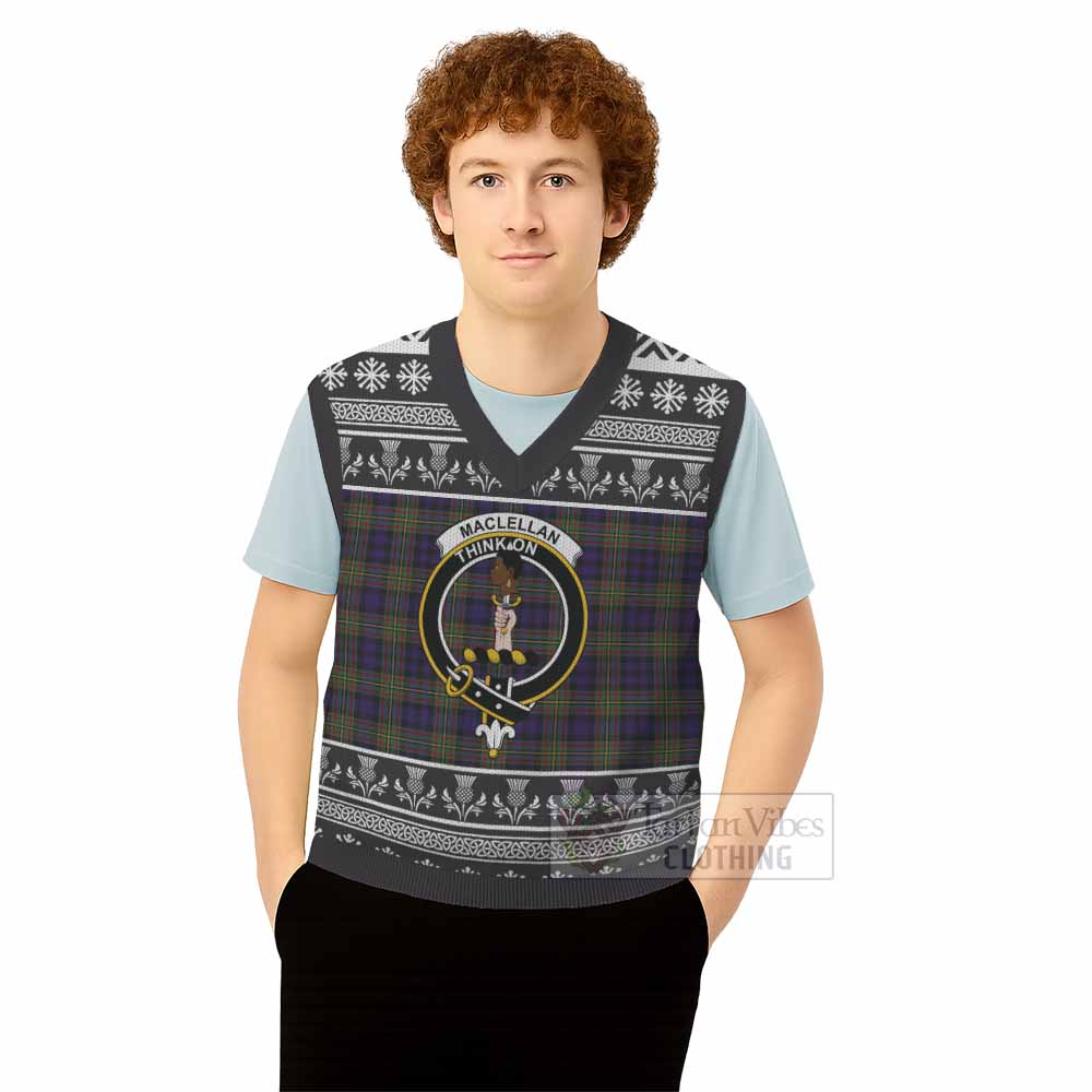 MacLellan (McLellan) Clan Tartan Christmas Knitted V-Neck Vest with Family Crest - Tartan Vibes Clothing