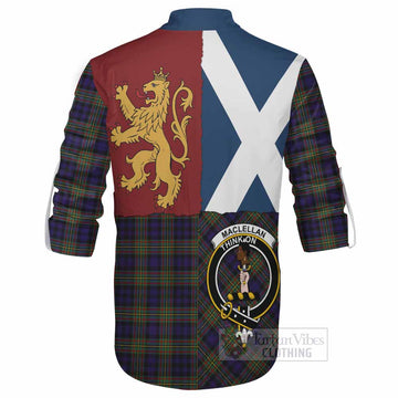 MacLellan (McLellan) Crest Tartan Ghillie Shirt with Lion Rampant Saltire Style