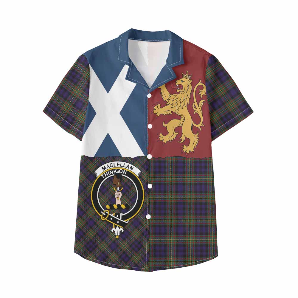 MacLellan (McLellan) Crest Tartan Kid Hawaiian Shirt with Lion Rampant Saltire Style - Tartan Vibes Clothing