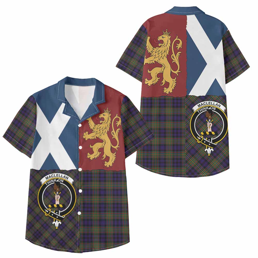 MacLellan (McLellan) Crest Tartan Kid Hawaiian Shirt with Lion Rampant Saltire Style - Tartan Vibes Clothing