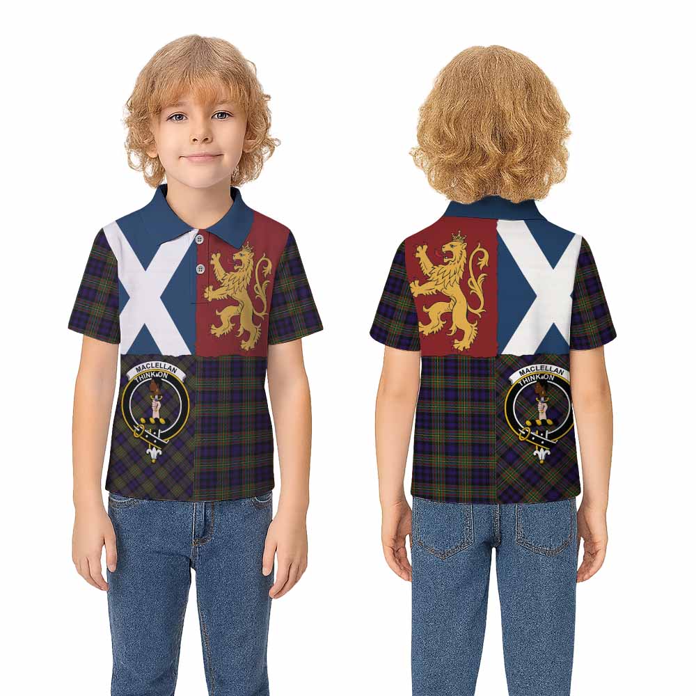 MacLellan (McLellan) Crest Tartan Kid Polo Shirt with Lion Rampant Saltire Style - Tartan Vibes Clothing