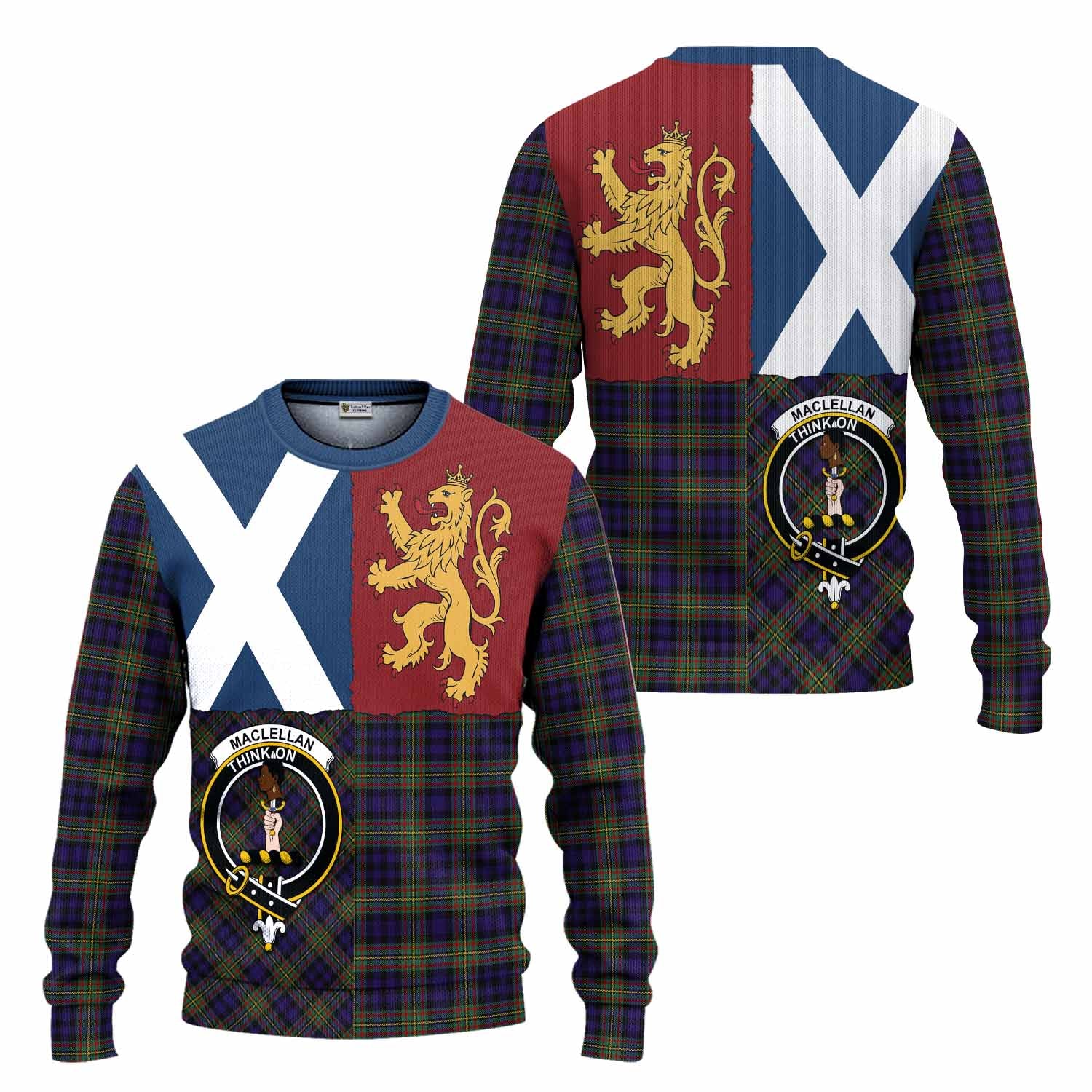 MacLellan (McLellan) Crest Tartan Knitted Sweater with Lion Rampant Saltire Style