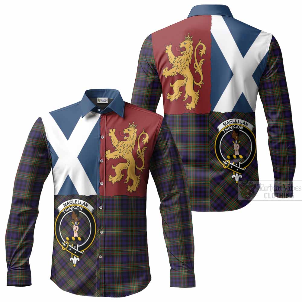 MacLellan (McLellan) Crest Tartan Long Sleeve Button Shirts with Lion Rampant Saltire Style